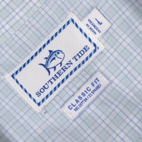 SOUTHERN TIDE Men's Shirt‎ LARGE Classic Fit Blue Plaid Button Down - Picture 4 of 9